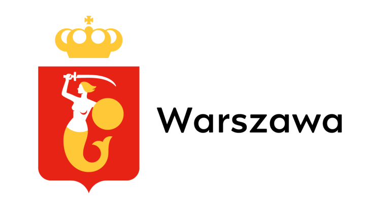Na grafice widoczne logo z syrenką - herb miasta Warszawy oraz napis tutaj honorujemy kartę warszawianki i warszawiaka