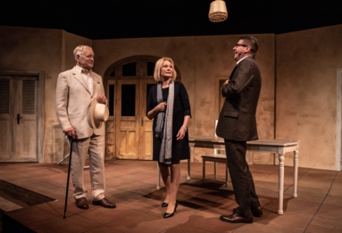 Na zdjęciu aktorzy Andrzej Seweryn, Grażyna Barszczewska, Wojciech Malajkat w spektaklu Deprawator.