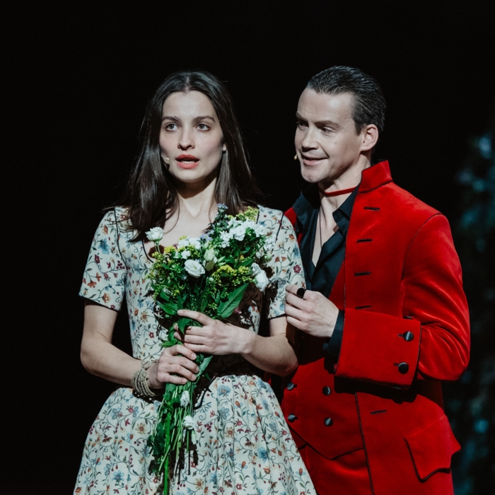 Plakat spektaklu 'Aktorzy w dobrej wierze i Próba' w Teatrze Polskim w Warszawie.