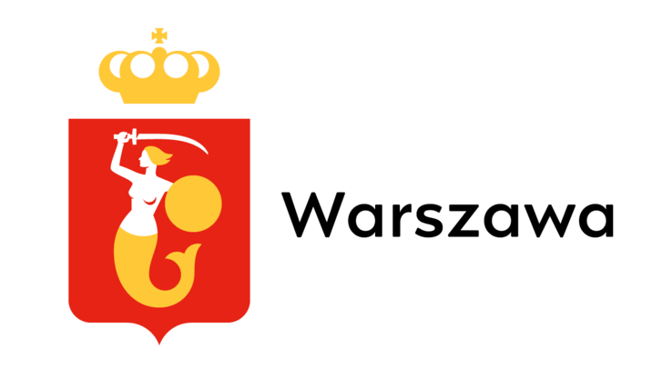 Na grafice widoczne logo z syrenką - herb miasta Warszawy oraz napis tutaj honorujemy kartę warszawianki i warszawiaka